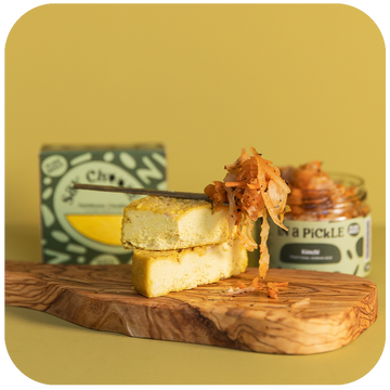 Farmhouse Mature Cheese and Kimchi on the serving board